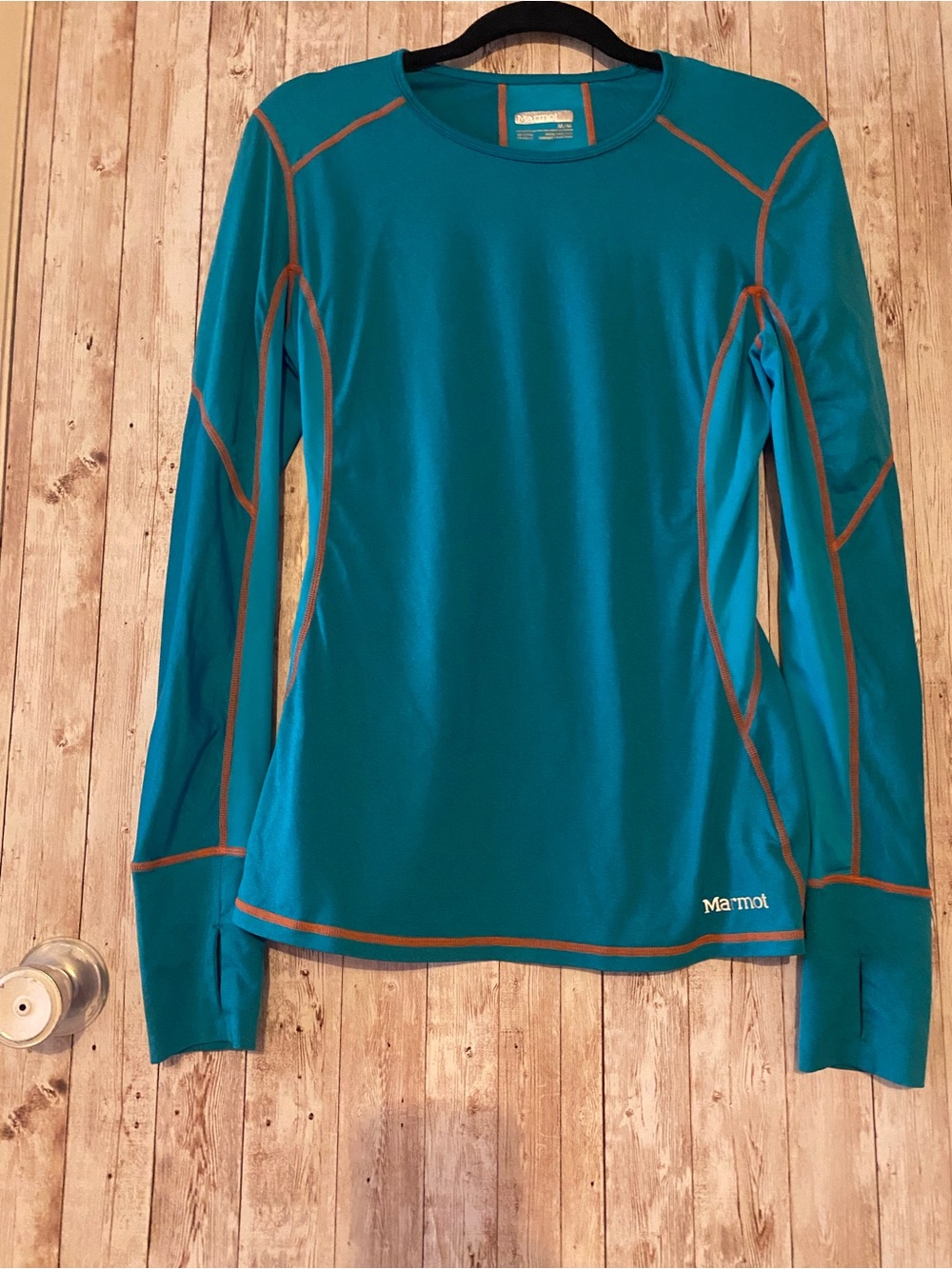 Marmot Women’s Teal Long-Sleeve Performance Top Medium layering piece outdoors
